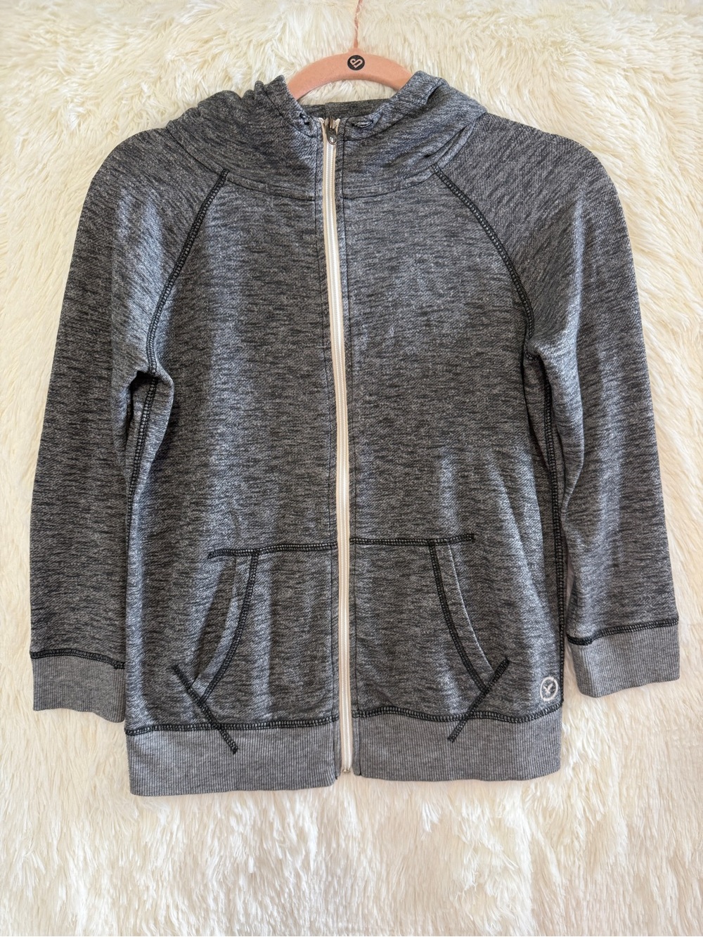 AEO American Eagle Womens Full Zip Hoodie Size S Grey 3/4 Sleeves Y2K Style READ